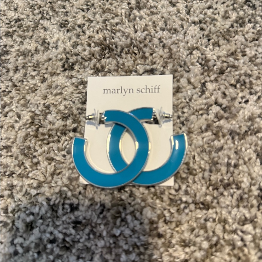 Brand new Marlyn Schiff Blue C-Shaped Hoop Earrings